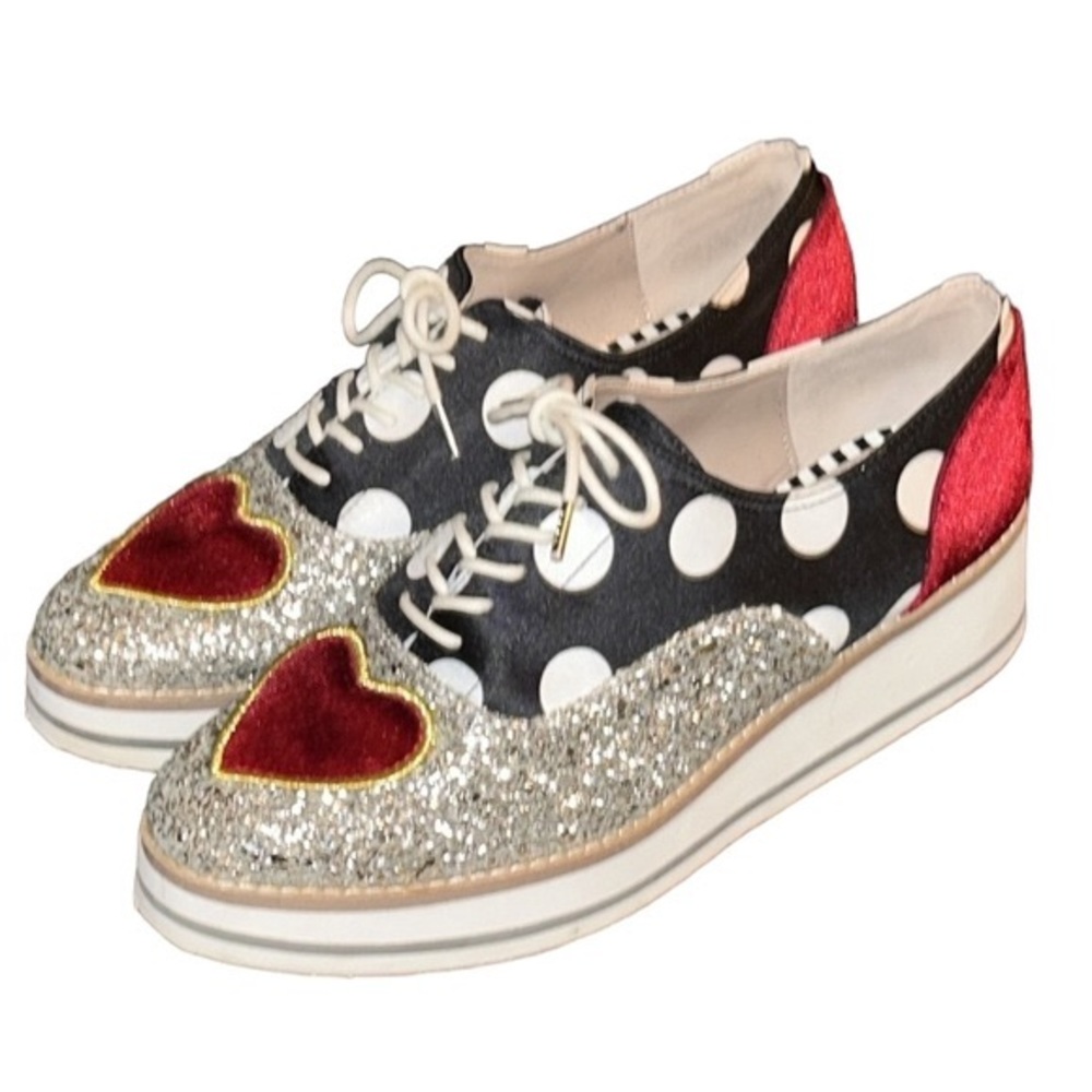 Betsey Johnson Platform Oxford Walker Silver Sparkle Shoes Size 7.5 - Picture 3 of 15